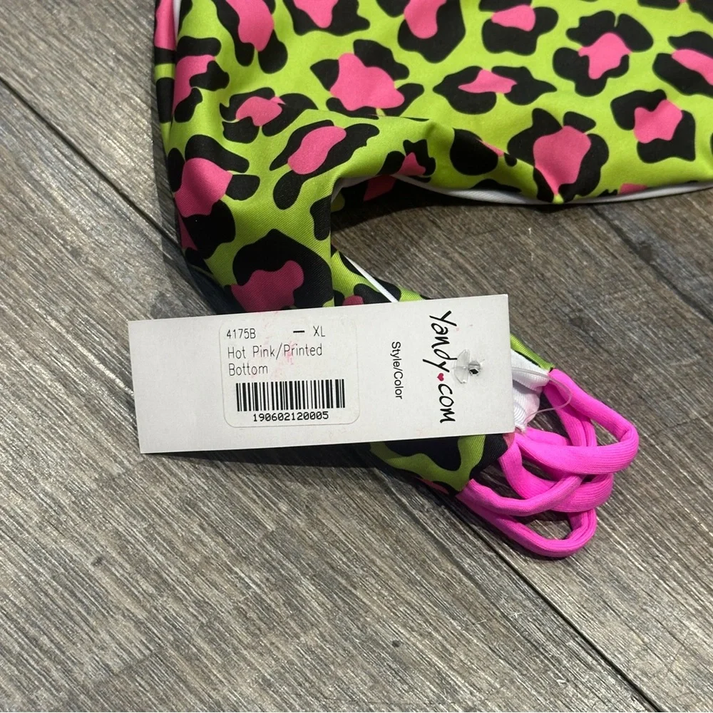Yandy Vibrant Leopard Print Pink Green Bikini Bottom XLarge New with Tags